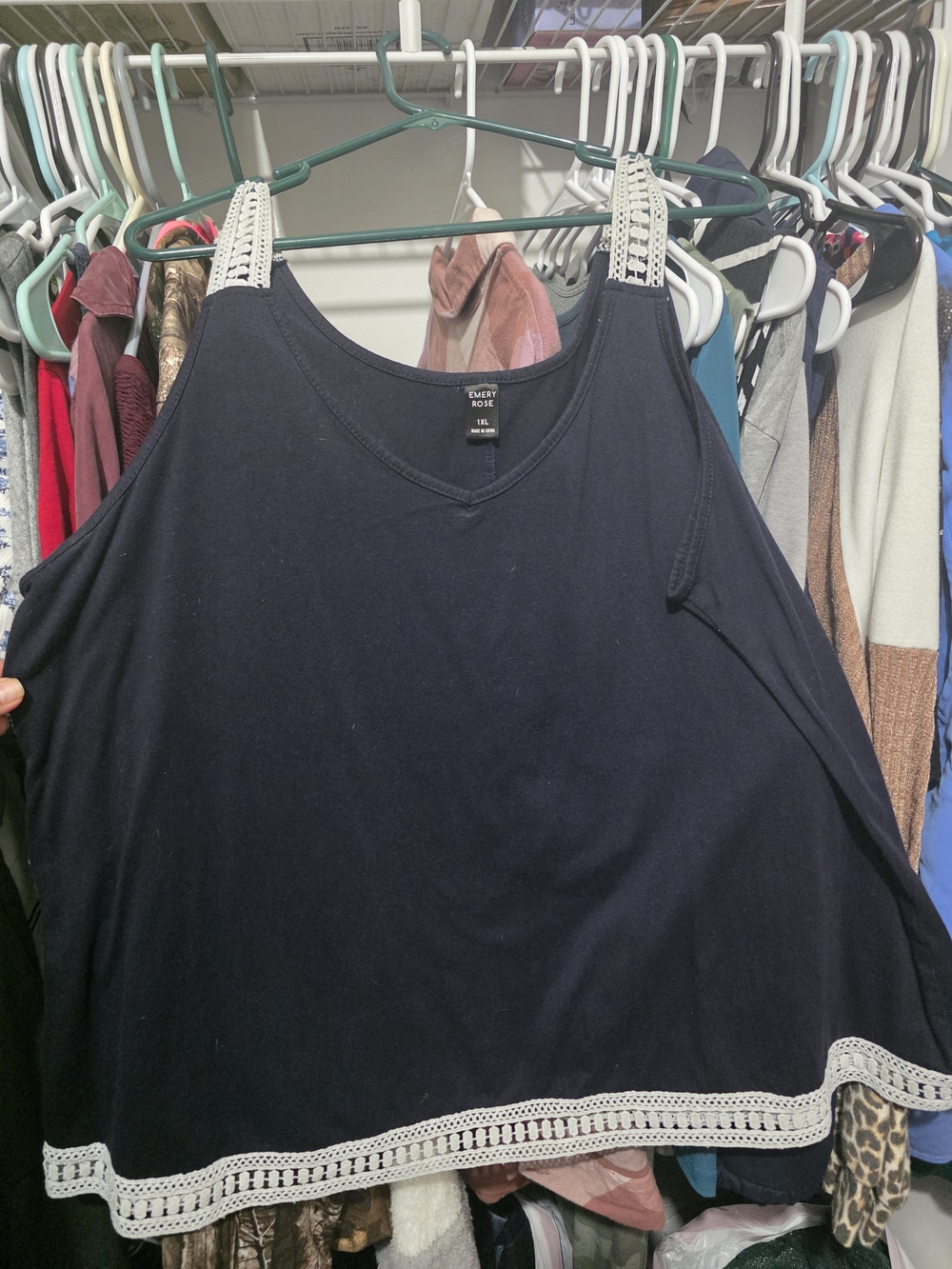 Emery Rose Navy Blue Crochet-Trim Tank Top